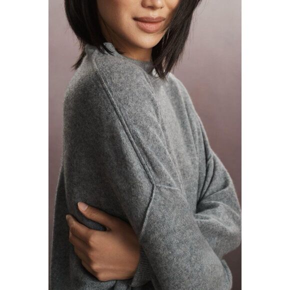 ANTHROPOLOGIE Alani 100% Cashmere Mock-Neck Sweater by Pilcro Womens XL Grey NWT - Picture 4 of 11